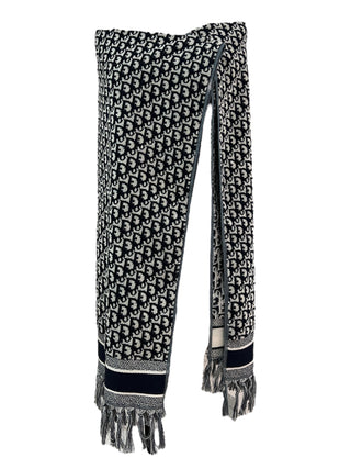 Dior Navy Blue Oblique Beach Towel With Tassel Fringe