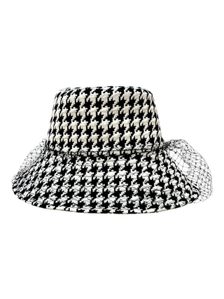 Christian Dior Black & White Montaigne Large Brim Bucket Hat With Veil
