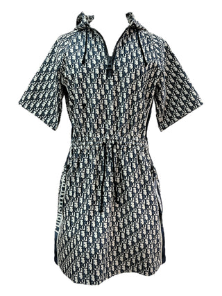 Christian Dior Navy Blue Oblique Jacquard Hooded Mini Dress