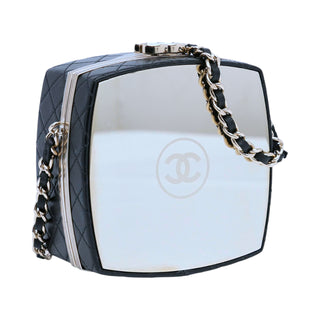 Chanel Black Quilted Lambskin & Mirrored Plexiglass Cube Vanity Bag PHW
