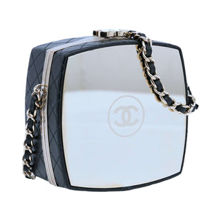 Chanel Black Quilted Lambskin & Mirrored Plexiglass Cube Vanity Bag PHW