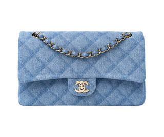 Chanel Printed Denim Quilted Medium Light Blue Double Flap Bag