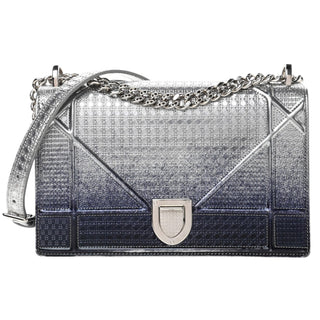 Christian Dior Blue & Silver Metallic Patent Micro-Cannage Gradient Diorama Flap Bag