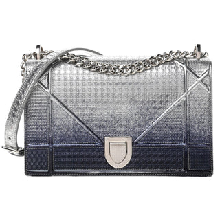 Christian Dior Blue & Silver Metallic Patent Micro-Cannage Gradient Diorama Flap Bag