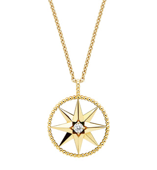 Christian Dior Yellow Gold Diamond & Mother Of Pearl Large Rose Des Vents Medallion Necklace