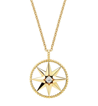 Christian Dior Yellow Gold Diamond & Mother Of Pearl Large Rose Des Vents Medallion Necklace