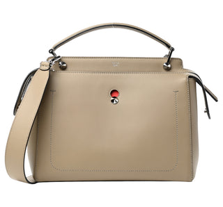 Fendi Vitello Baltico Dolce DotCom Satchel In Dove Grey & Poppy