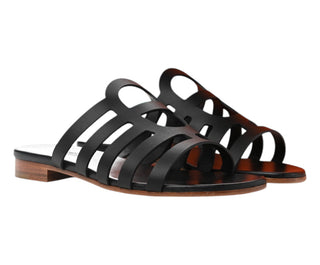 Hermes Black Calfskin Camelia Sandals