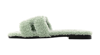 Hermes Vert D'eau Wool-skin Oran Sandals