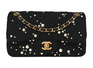 Chanel Black Tweed Pearl Small Cosmos Flap Bag