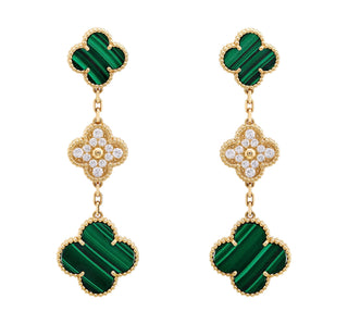 Van Cleef & Arpels Magic 3 Motifs Malachite & Diamond Alhambra Earrings