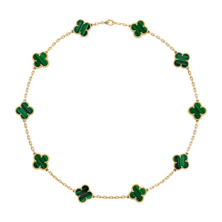 Vancleef & Arpels 18K Yellow Gold 10 Motif Malachite Vintage Alhambra Necklace