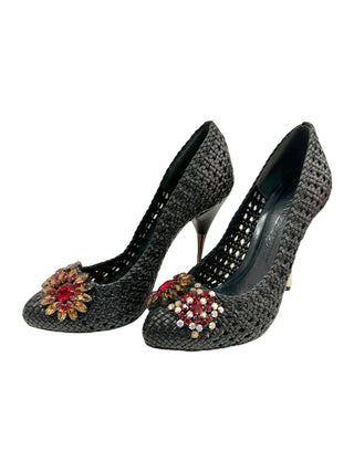 Alexander McQueen Black Pumps with Crystals Embellishments