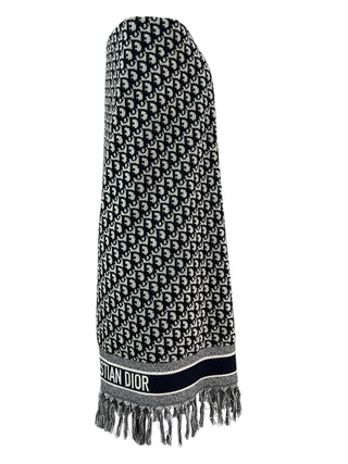 Dior Navy Blue Oblique Beach Towel With Tassel Fringe