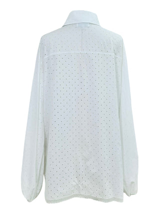 Chanel Lace Trim White Bow-Tie Blouse