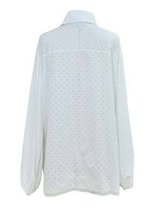 Chanel Lace Trim White Bow-Tie Blouse