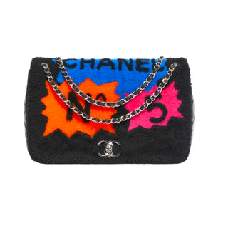 Chanel 100% CC Jumbo Classic Flap Bag in Black Shearling & Quilted Lambskin