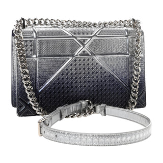 Christian Dior Blue & Silver Metallic Patent Micro-Cannage Gradient Diorama Flap Bag
