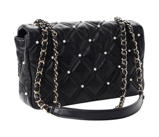 Chanel Black Lambskin Quilted Pearl Studded Flap Bag With GHW