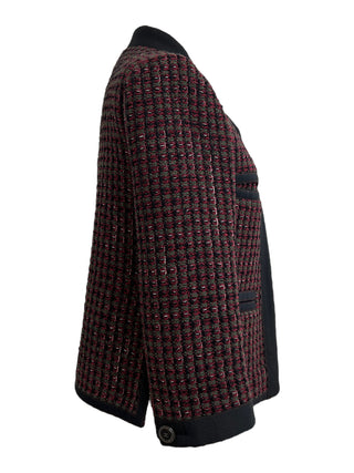 Chanel Burgundy & Black Tweed Jacket With Contrast Trim CC Buttons