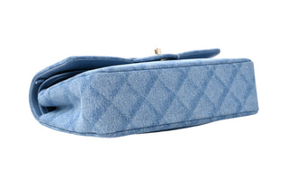 Chanel Printed Denim Quilted Medium Light Blue Double Flap Bag