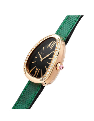 Bvlgari Diamond Serpenti 18K Rose Gold Double Spiral Green Lizard Strap
