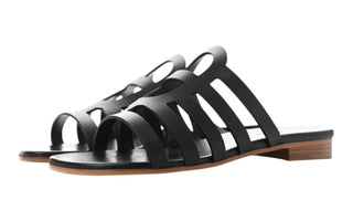 Hermes Black Calfskin Camelia Sandals