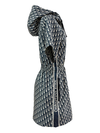 Christian Dior Navy Blue Oblique Jacquard Hooded Mini Dress