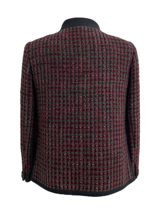 Chanel Burgundy & Black Tweed Jacket With Contrast Trim CC Buttons