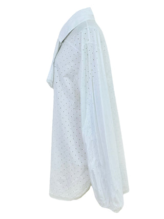 Chanel Lace Trim White Bow-Tie Blouse