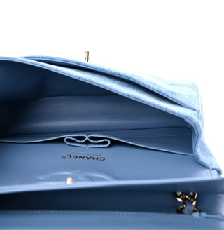 Chanel Printed Denim Quilted Medium Light Blue Double Flap Bag