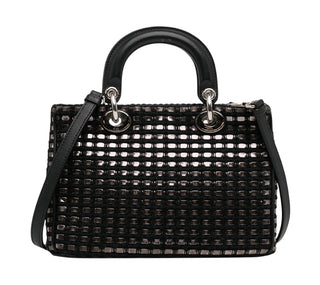 Christian Dior Black & Silver Metallic Tweed Small Lady Dior Bag