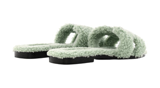 Hermes Vert D'eau Wool-skin Oran Sandals