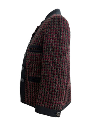 Chanel Burgundy & Black Tweed Jacket With Contrast Trim CC Buttons