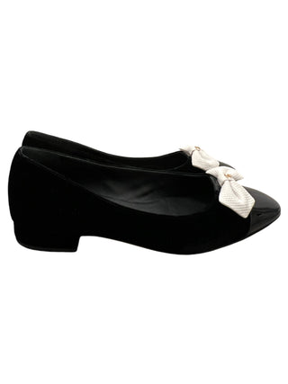Chanel Black Tie Velvet Ribbon Pointed Flats