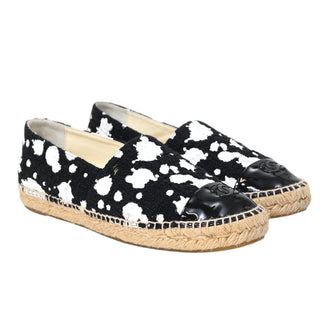 Chanel Black Timeless Splatter Paint Print CC Logo Cap Toe Espadrille Loafers