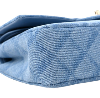 Chanel Printed Denim Quilted Medium Light Blue Double Flap Bag