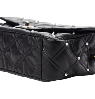 Chanel Black Lambskin Quilted Pearl Studded Flap Bag With GHW