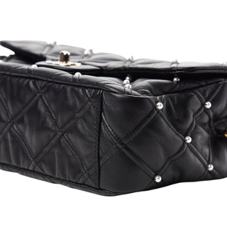 Chanel Black Lambskin Quilted Pearl Studded Flap Bag With GHW