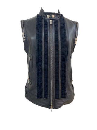 Dolce And Gabbana Leather Biker Sleeveless Jacket