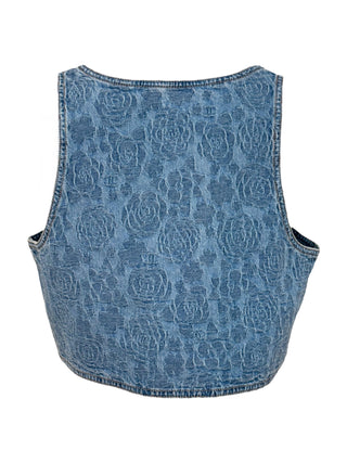 Chanel Sleeveless Denim Camellia Crop Top