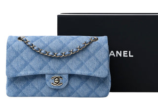 Chanel Printed Denim Quilted Medium Light Blue Double Flap Bag