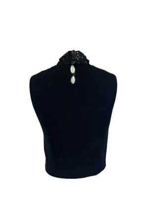 Christian Dior Black Crochet Lace Crop Top & Trousers 2 Pieces Set