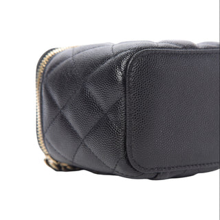 Chanel Black Grained Calfskin & Imitation Pearl Small Vanity Case with Ghw