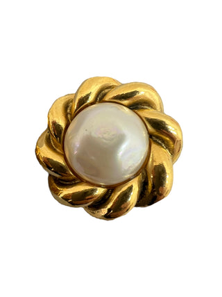 Chanel Gold Twist Pearl Clip-On Earrings