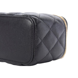 Chanel Black Grained Calfskin & Imitation Pearl Small Vanity Case with Ghw