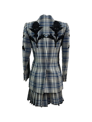 Alexander Mcqueen Wool Grey Sequinned Blazer & Skirt Set