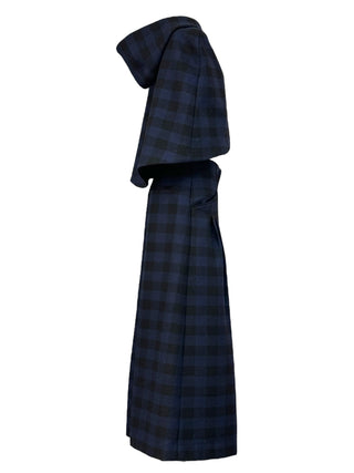 Christian Dior Navy Checkered Hooded Cape & Pleated Trouser Set