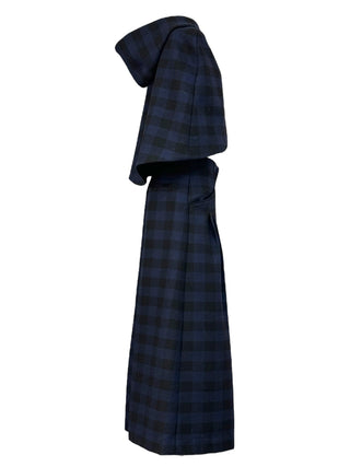 Christian Dior Navy Checkered Hooded Cape & Pleated Trouser Set
