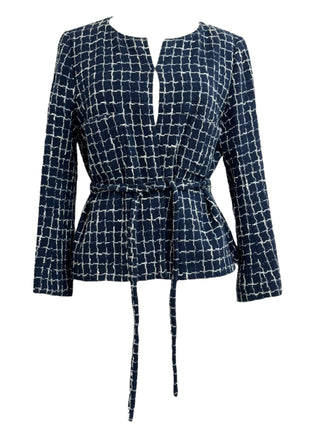 Chanel Bleu Graphique Belted Tweed Jacket